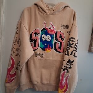 Beige Graphic Hoodie with Colorful Design